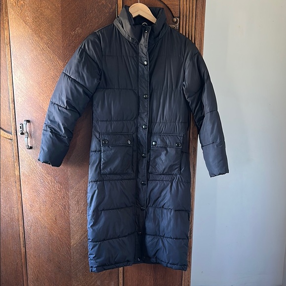 Long Puffer Jacket, Tall Collar, Pockets, Belted, Winter Skiing, Warm, size XS-S - Picture 1 of 7